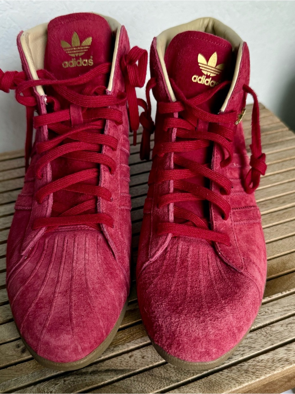 adidas Women’s Red Suede High-Top Sneakers